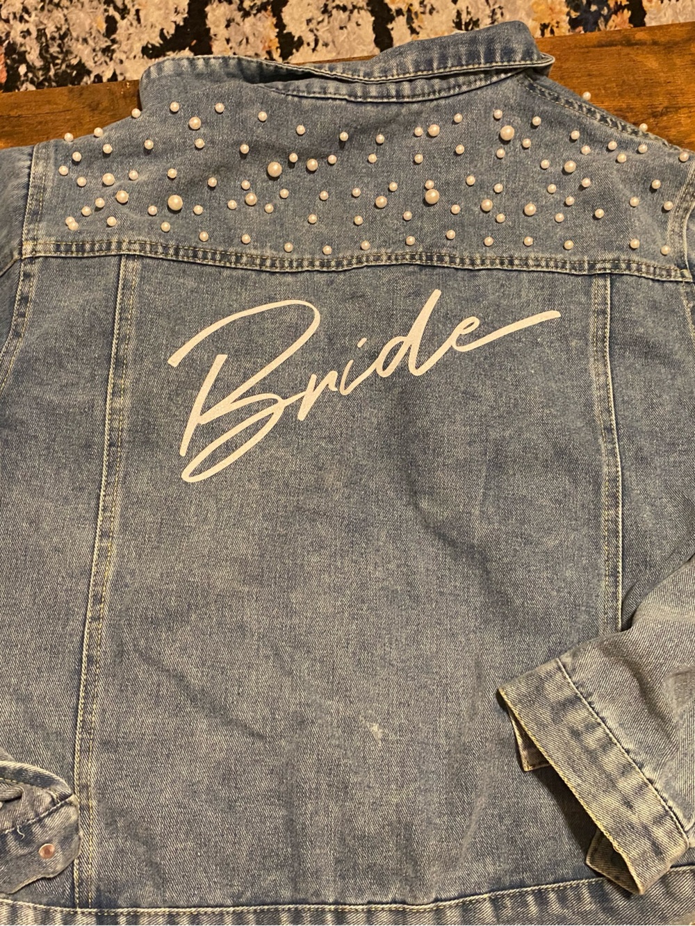 Denim 'Bride' Jacket with Pearl Studs + Tote + Baseball Hat